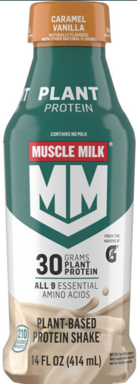 Muscle Milk 30g Plant Based Protein Shake, Vanilla Caramel, 11.16oz (Pack of 12)