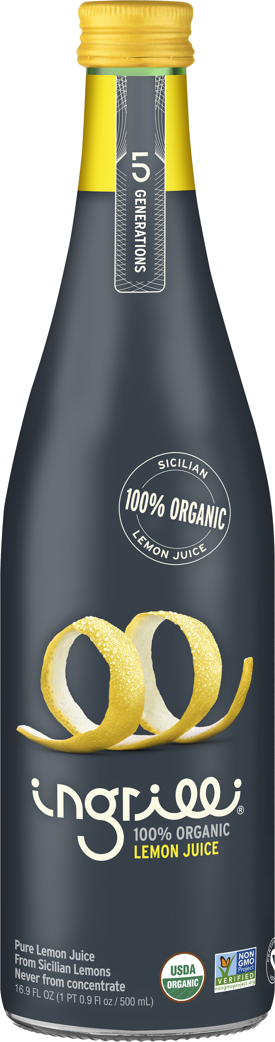 Ingrilli 100% Organic Lemon Juice, 16.9 Fl Oz Glass Bottle - Multi Pack