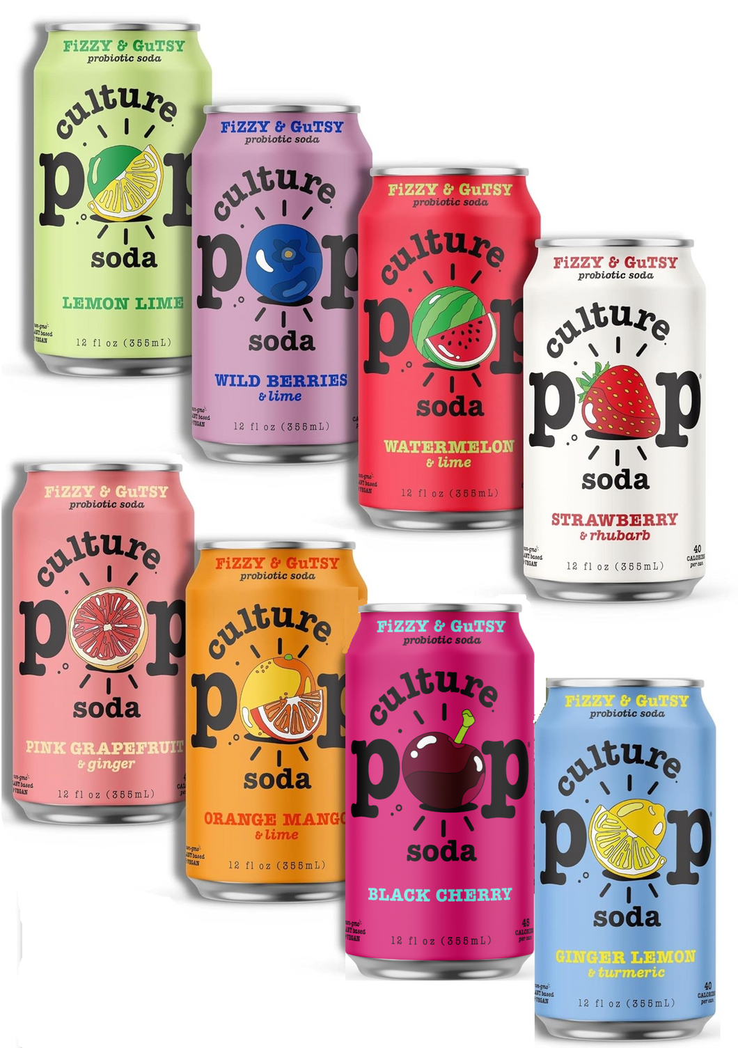 Culture Pop Sparkling Probiotic Soda, 8 Flavor Variety Pack, 12oz (Pack of 8)