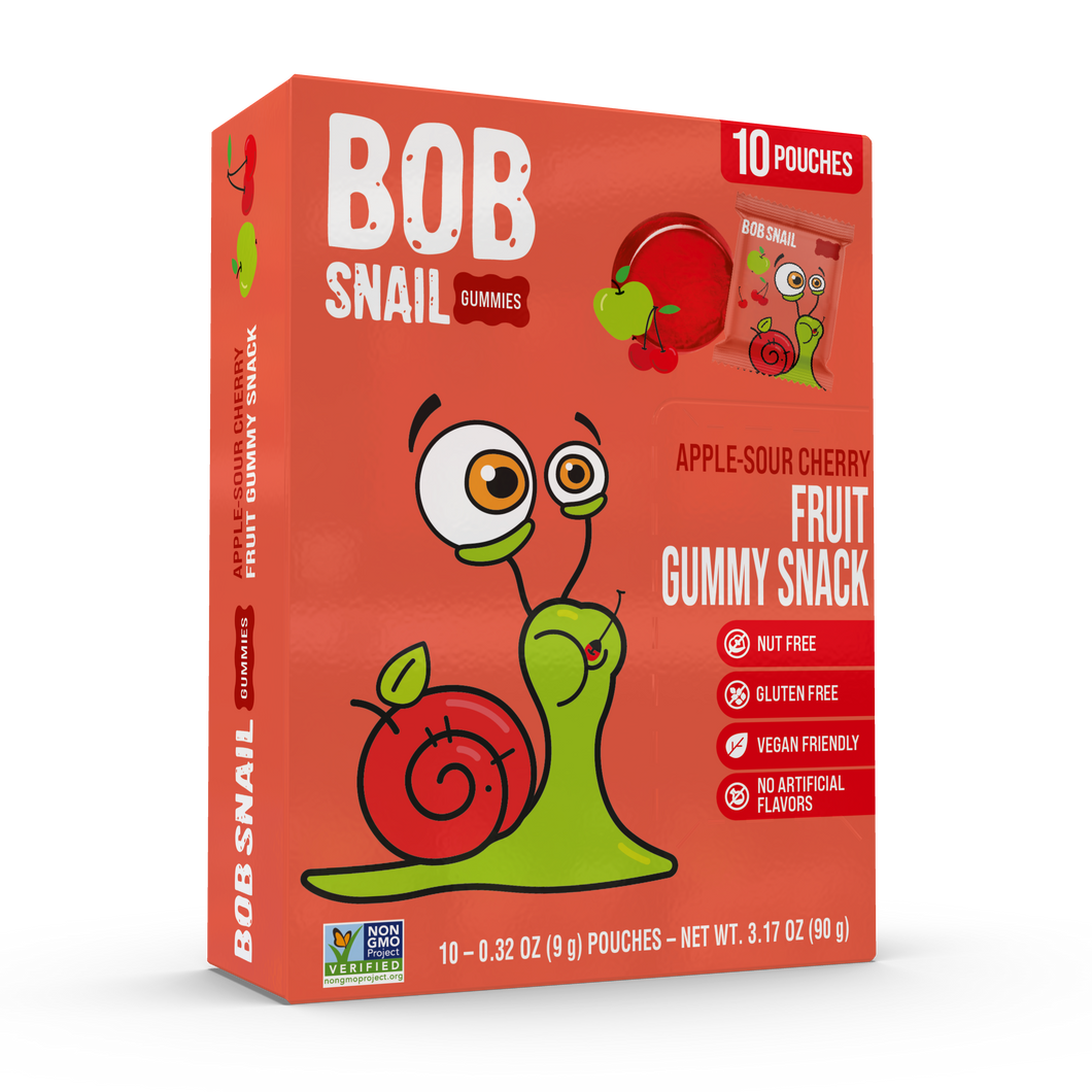 BOB SNAIL Fruit Gummy Snack, Apple Sour Cherry, 0.32oz - 10 Pouches Per Box