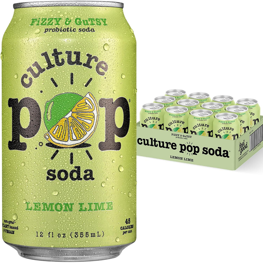 Culture Pop Sparkling Probiotic Soda, Lemon Lime, 12oz (Pack of 12)