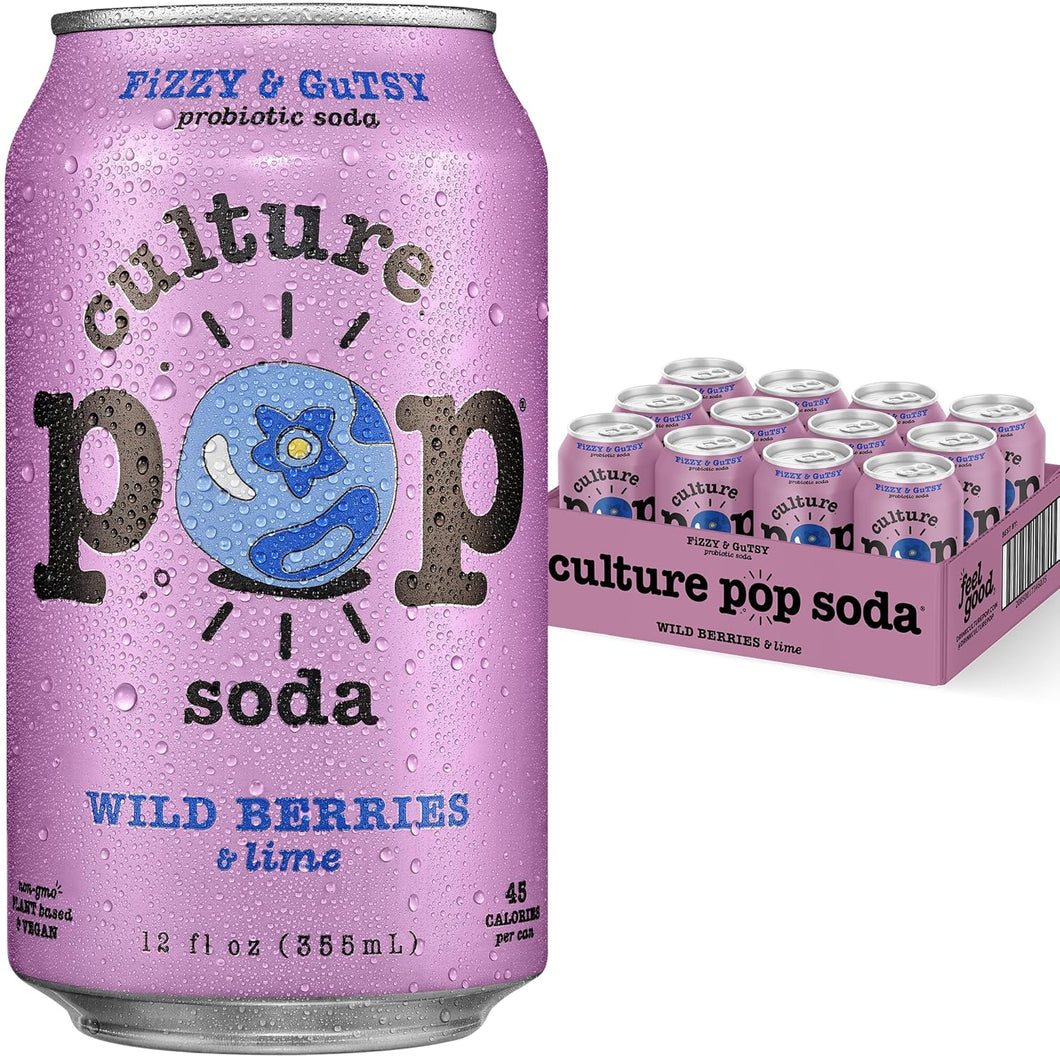 Culture Pop Sparkling Probiotic Soda, Wild Berries, 12oz (Pack of 12)
