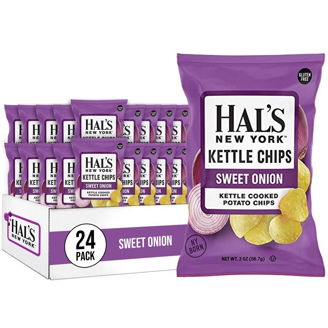 Hal's New York Kettle Cooked Potato Chips, Sweet Onion, 2 oz (Pack of 24)