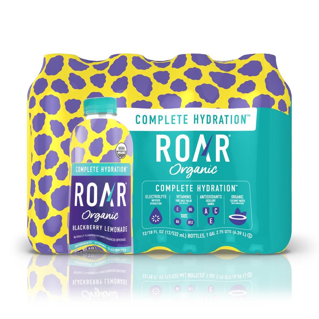 ROAR Organic Electrolyte Infusion Drink, Blackberry Lemonade, 18 oz (Pack of 12)