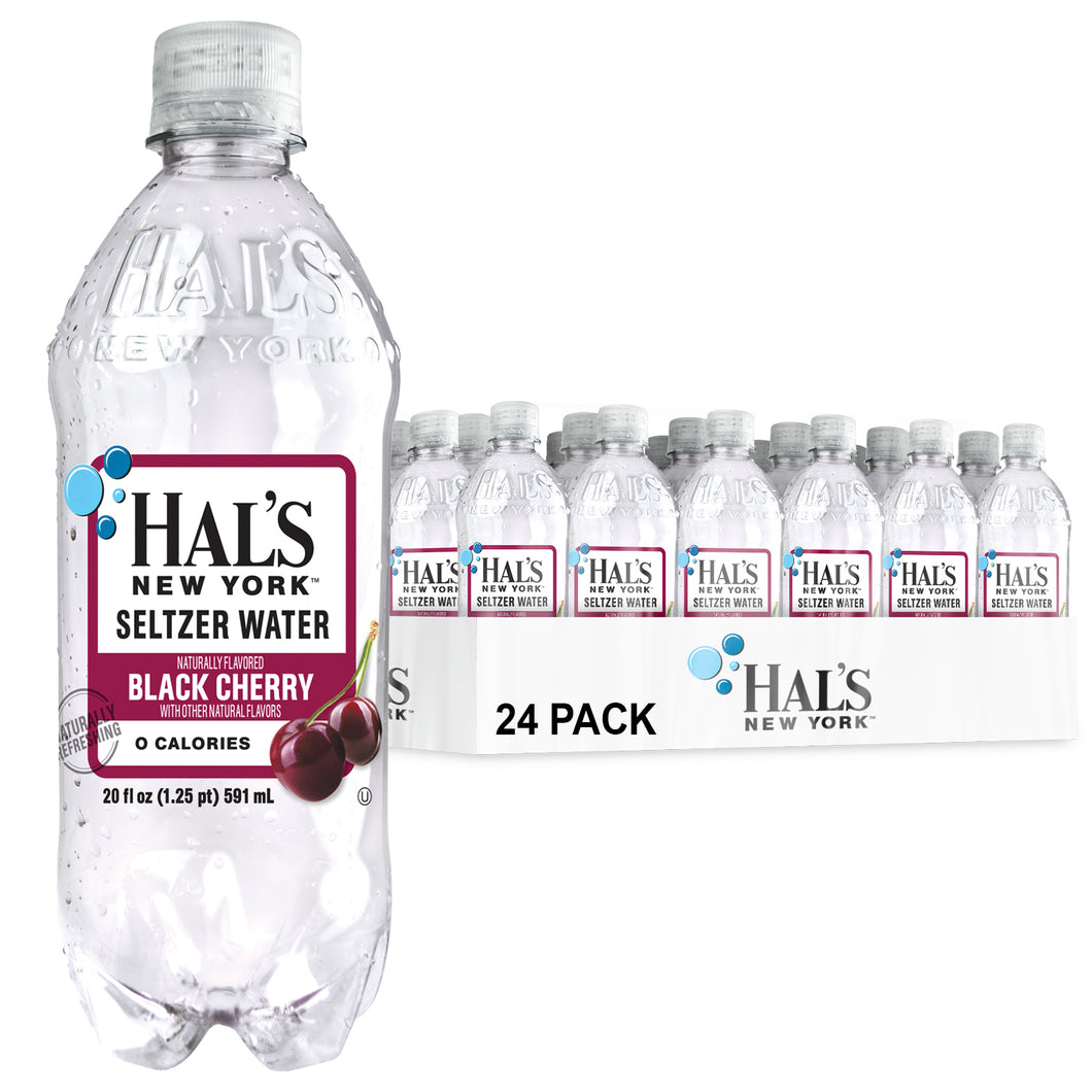 Hal's New York Seltzer Water 20oz, Black Cherry (Pack of 24)