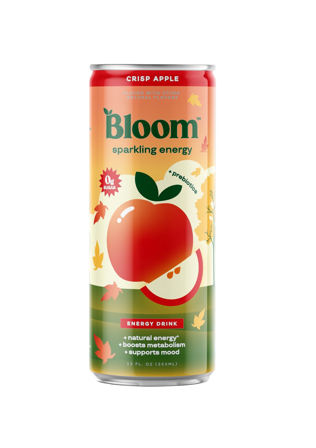 Bloom Sparkling Energy Drink, Crisp Apple, 12oz (Pack of 12)
