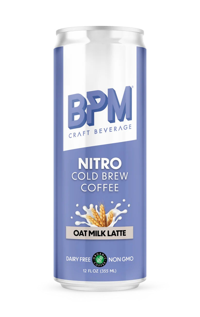 BPM Nitro Cold Brew Coffee, Oat Milk Latte, 12oz (Pack of 12)