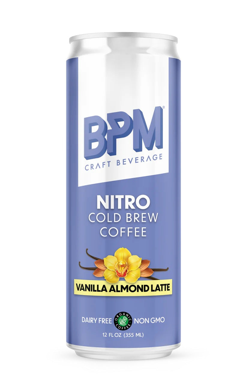 BPM Nitro Cold Brew Coffee, Vanilla Almond Latte, 12oz (Pack of 12)