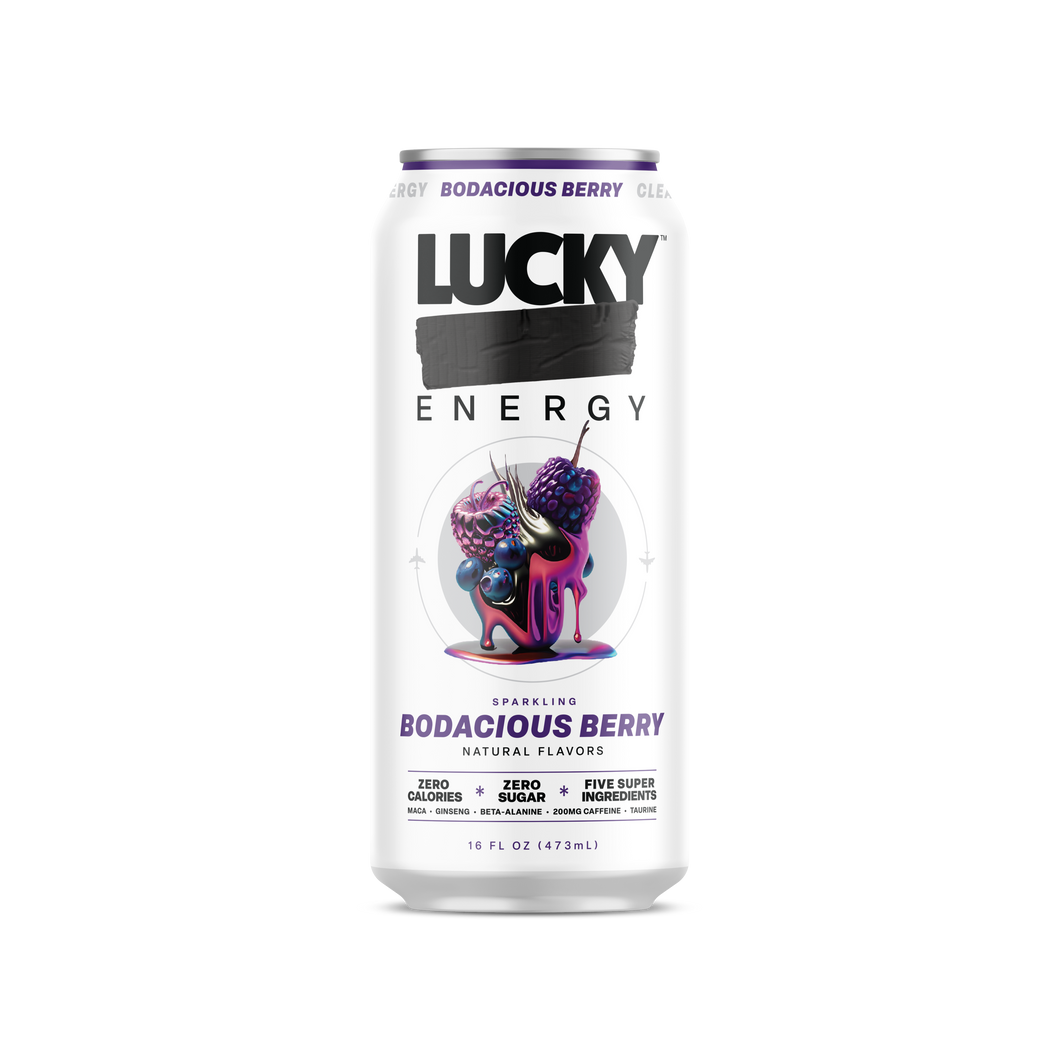 Lucky Energy Sparkling Energy Drink, Bodacious Berry, 16oz (Pack of 12)