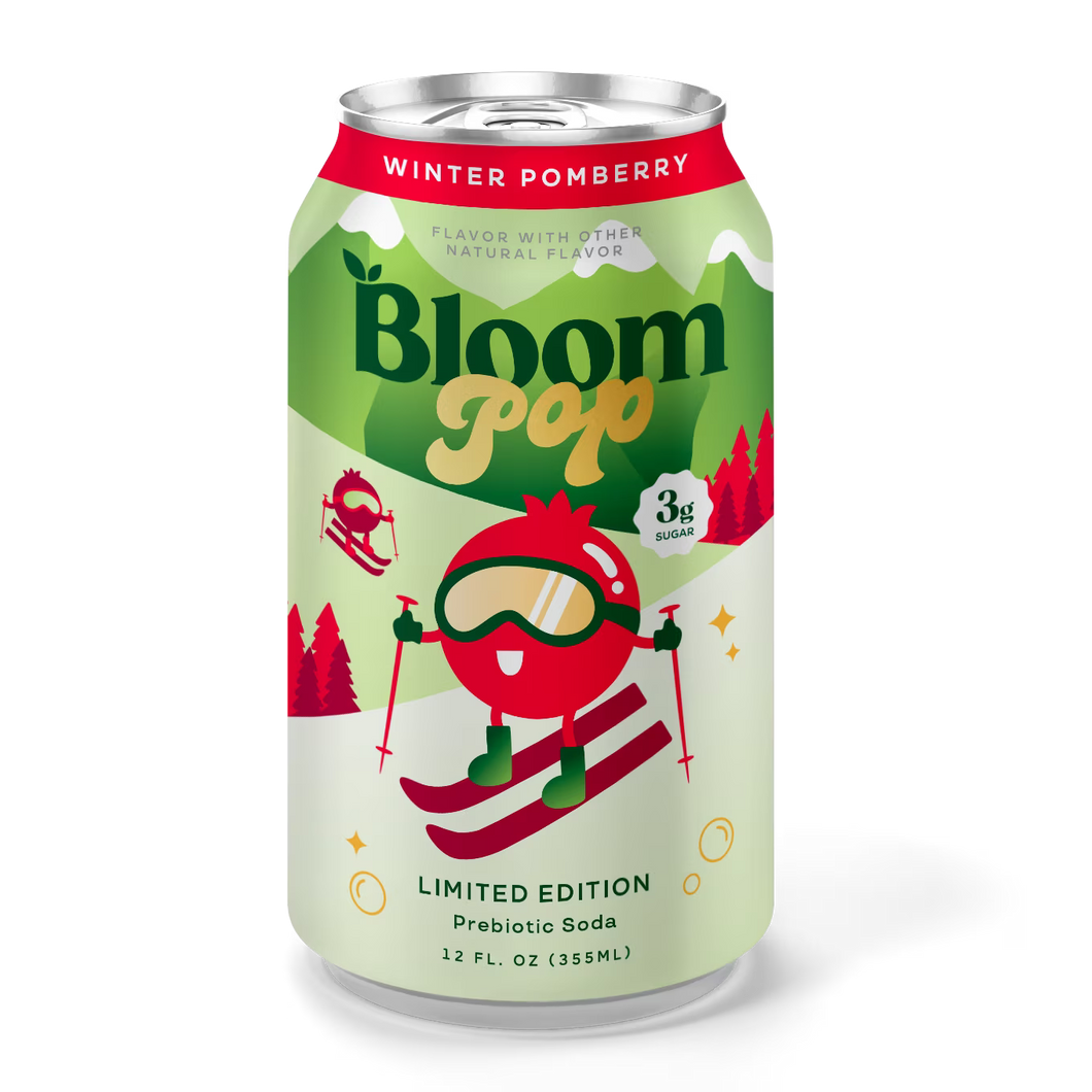 Bloom Pop Prebiotic Soda, Winter Pomberry, 12oz (Pack of 12)