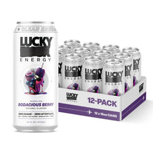 Load image into Gallery viewer, Lucky Energy Sparkling Energy Drink, Bodacious Berry, 16oz (Pack of 12)
