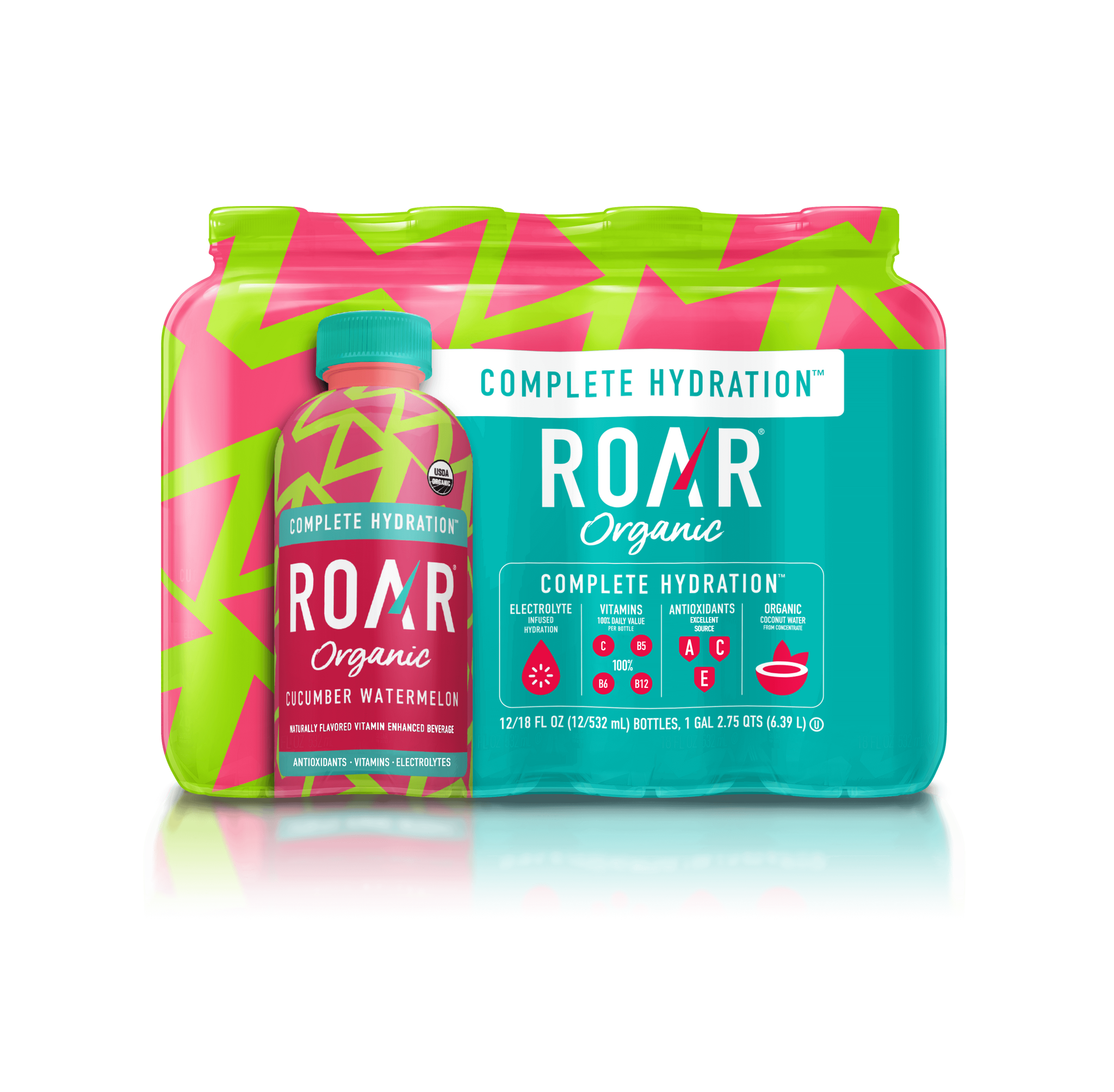 Roar Snacks ROAR Complete Hydration Organic Drink, Cucumber Watermelon, 18 oz (Pac ...