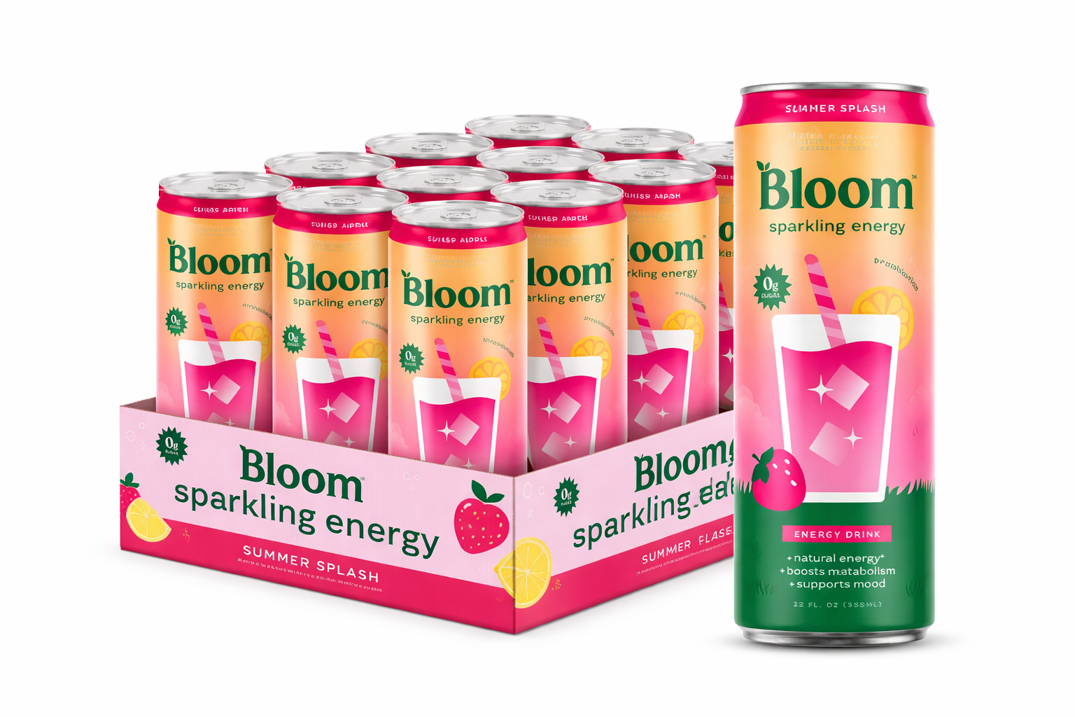 Bloom Sparkling Energy Drink, Summer Splash, 12oz (Pack of 12) – Oasis ...