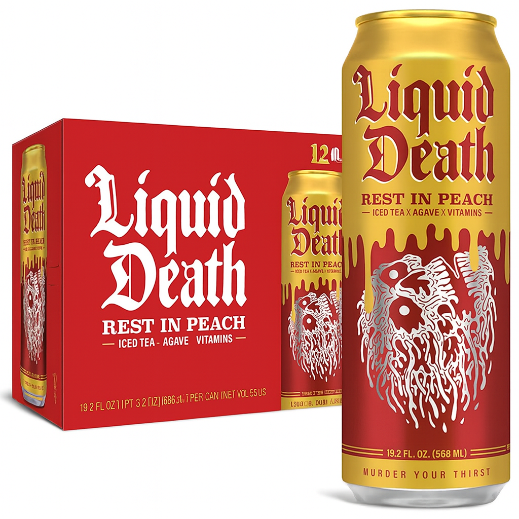 Liquid Death Sparkling Water, Rest In Peach, 19.2oz (Pack of 12)