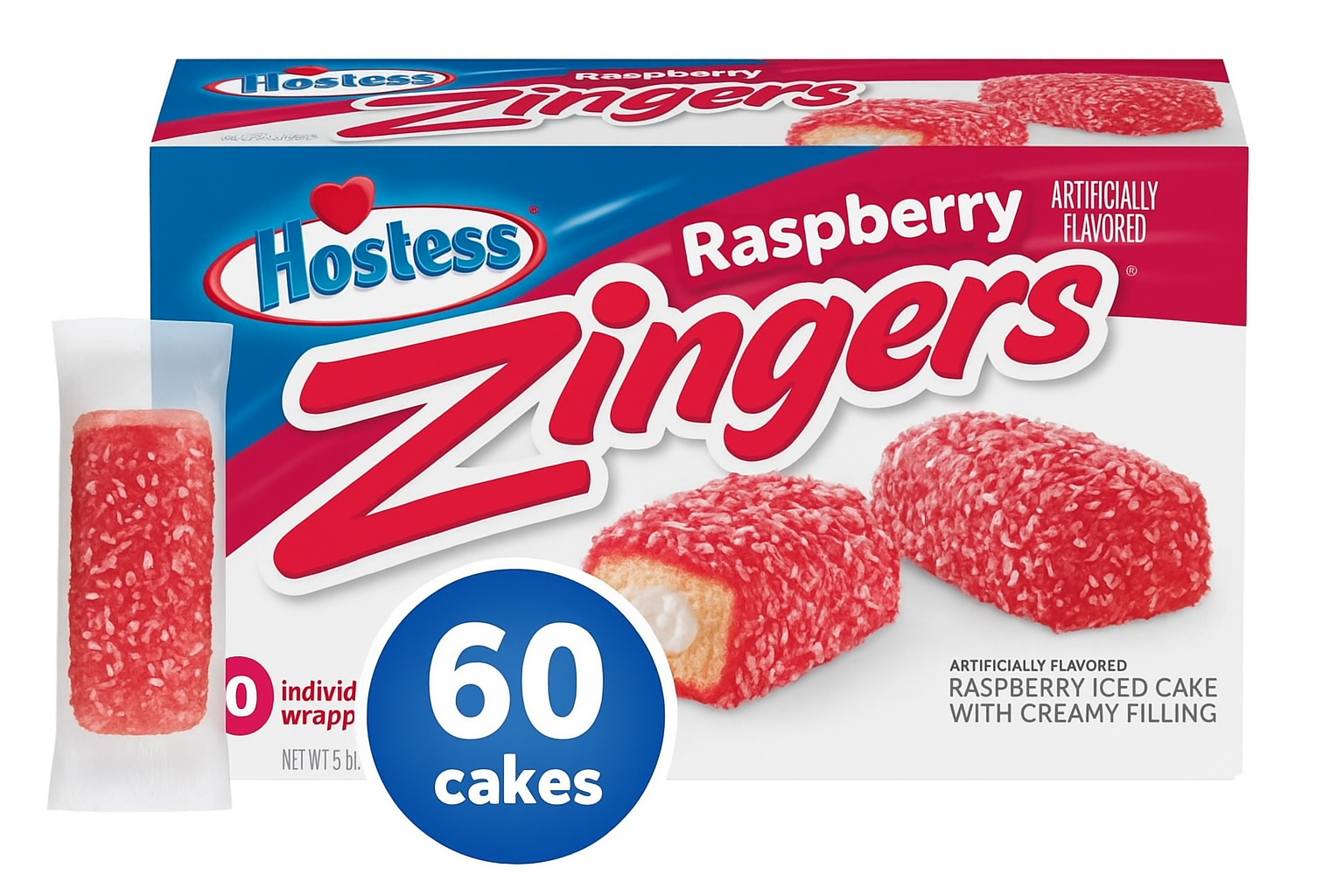 Zinges Raspberry Hostess Raspberry Zingers, 13.4oz, 10 Individually Wrapped Cakes - Mul ...