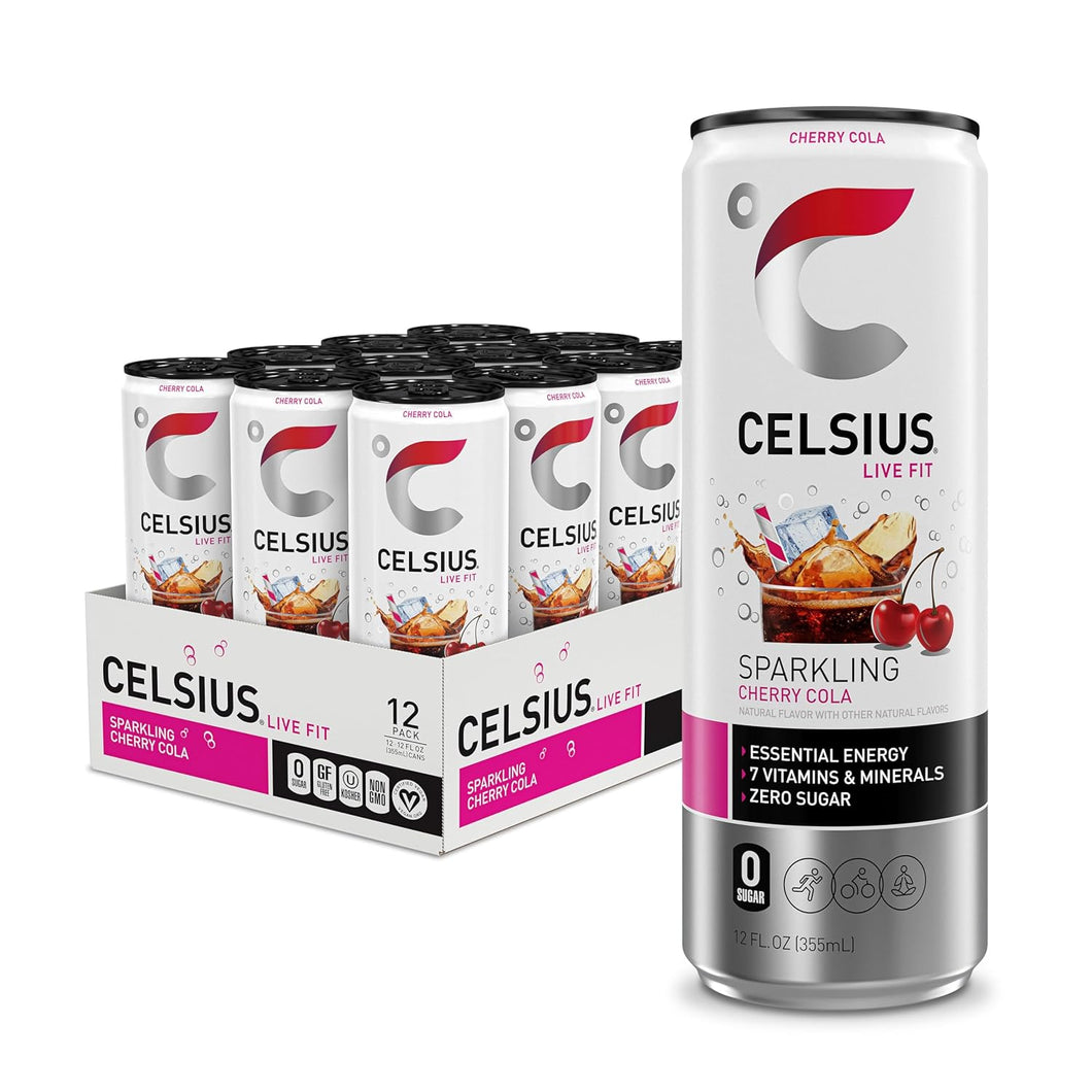 CELSIUS Sparkling Fitness Energy Drink, Cherry Cola, 12oz (Pack of 12)