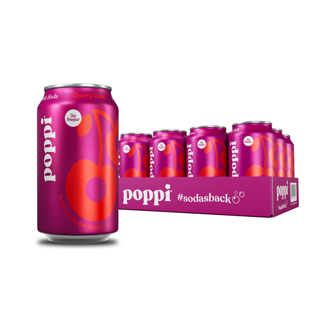 Poppi Prebiotic Soda, Cherry Cola, 12oz (Pack of 12)