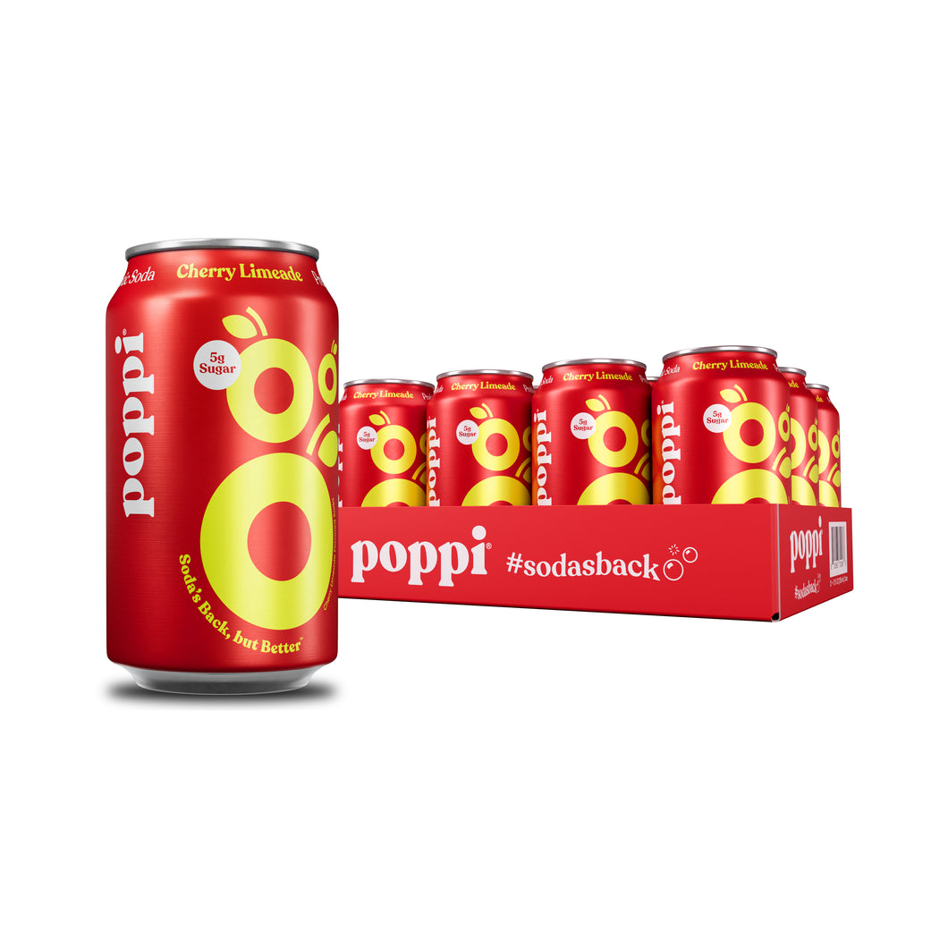 Poppi Prebiotic Soda, Cherry Limeade, 12oz (Pack of 12)