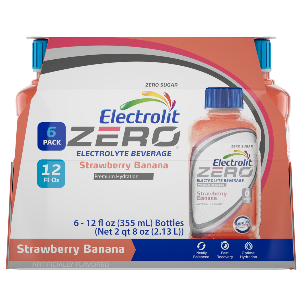 Electrolit ZERO Electrolyte Hydration Beverage, Strawberry Banana, 12oz - Multi-Pack