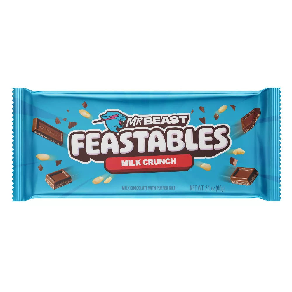 Feastables MrBeast Chocoalte, Milk Crunch Bar, (60g) 2.11 oz (Pack of 24)