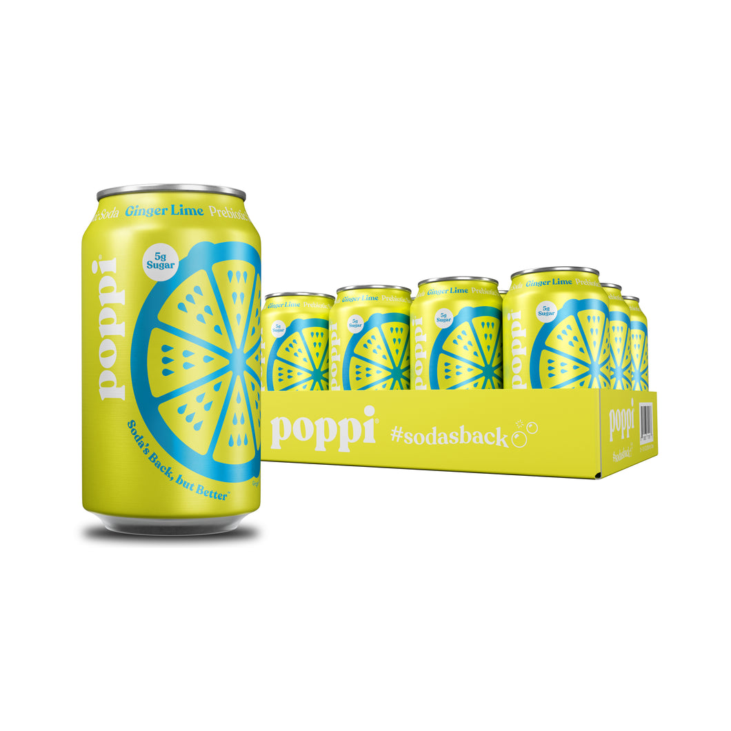 Poppi Prebiotic Soda, Ginger Lime, 12 oz (Pack of 12)