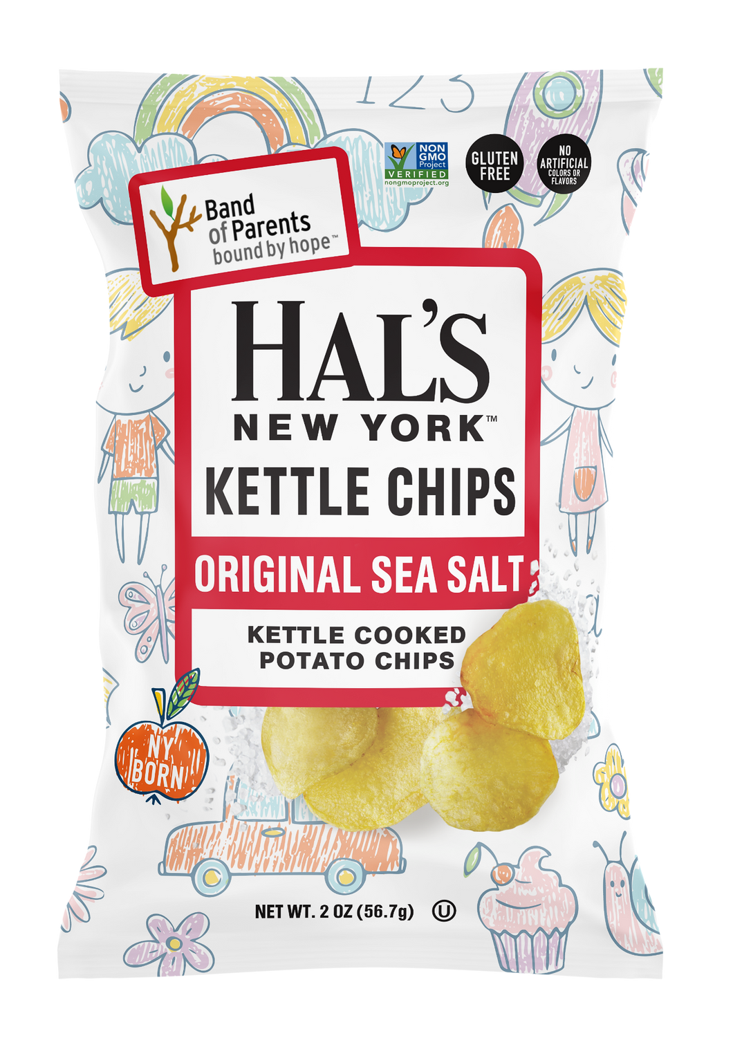 Hal's New York Band of Parents Kettle Cooked Potato Chips, Sea Salt, 2 oz (Pack of 24)
