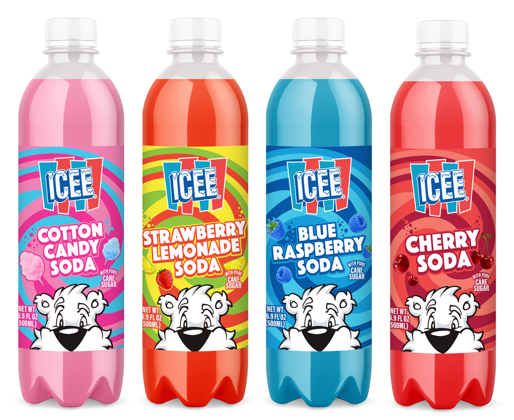 ICEE Sparkling Soda Soft Drink, 4 Flavor Variety, 17oz (Pack of 12)