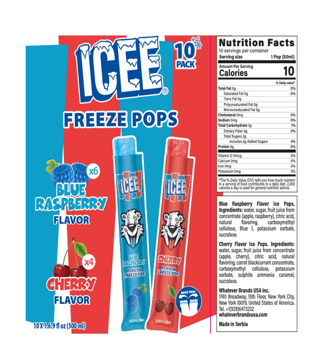 ICEE Freeze Pops, Blue Raspberry & Cherry Variety, 1.69oz, - Multi-Pac ...