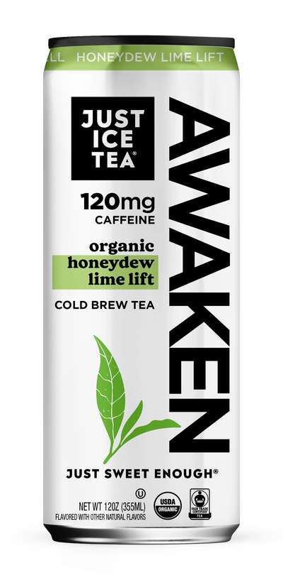 Just Ice Tea AWAKEN Organic Cold Brew Tea, Honeydew Lime Lift, 12oz (Pack of 12)
