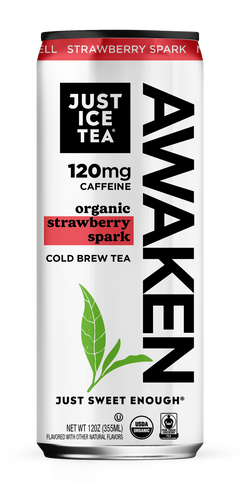 Just Ice Tea AWAKEN Organic Cold Brew Tea, Strawberry Spark, 12oz (Pack of 12)