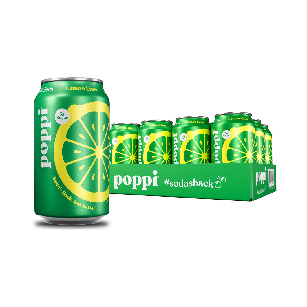 Poppi Prebiotic Soda, Lemon Lime, 12 oz (Pack of 12)