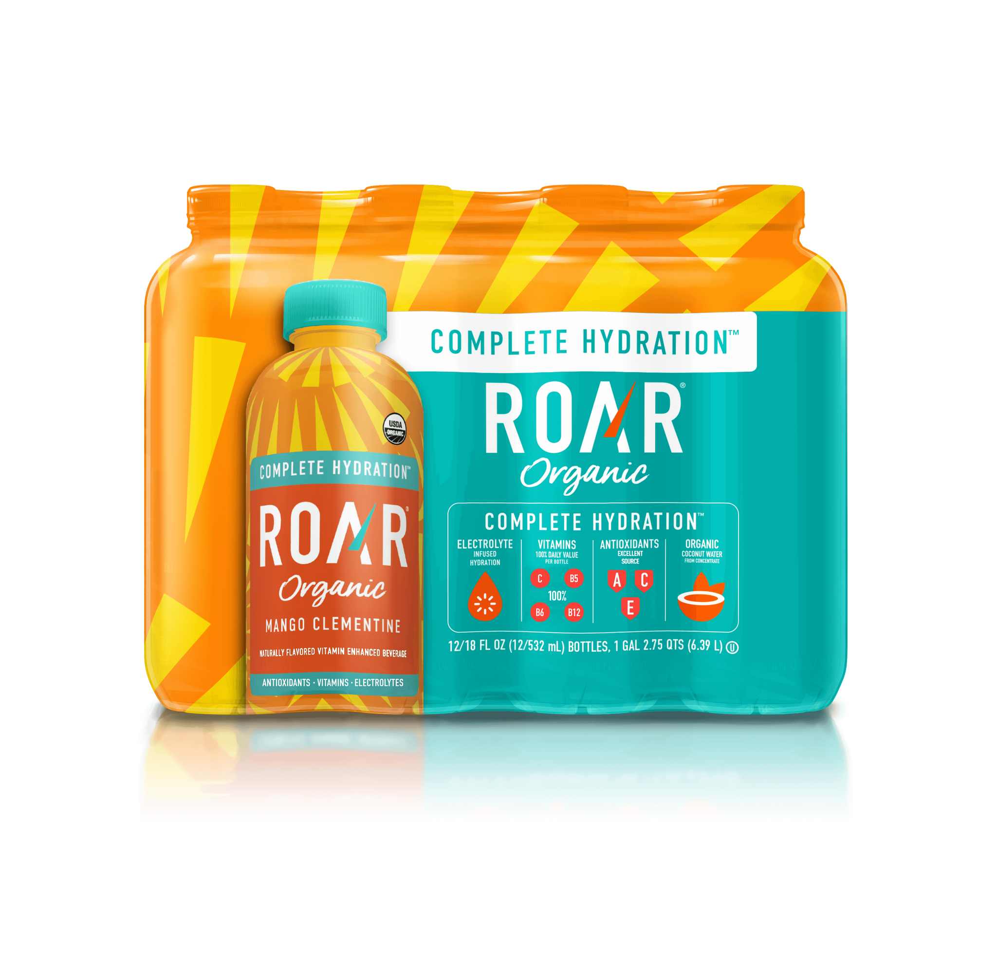 Roar Snacks ROAR Complete Hydration Organic Drink, Mango Clementine, 18 oz (Pack o ...