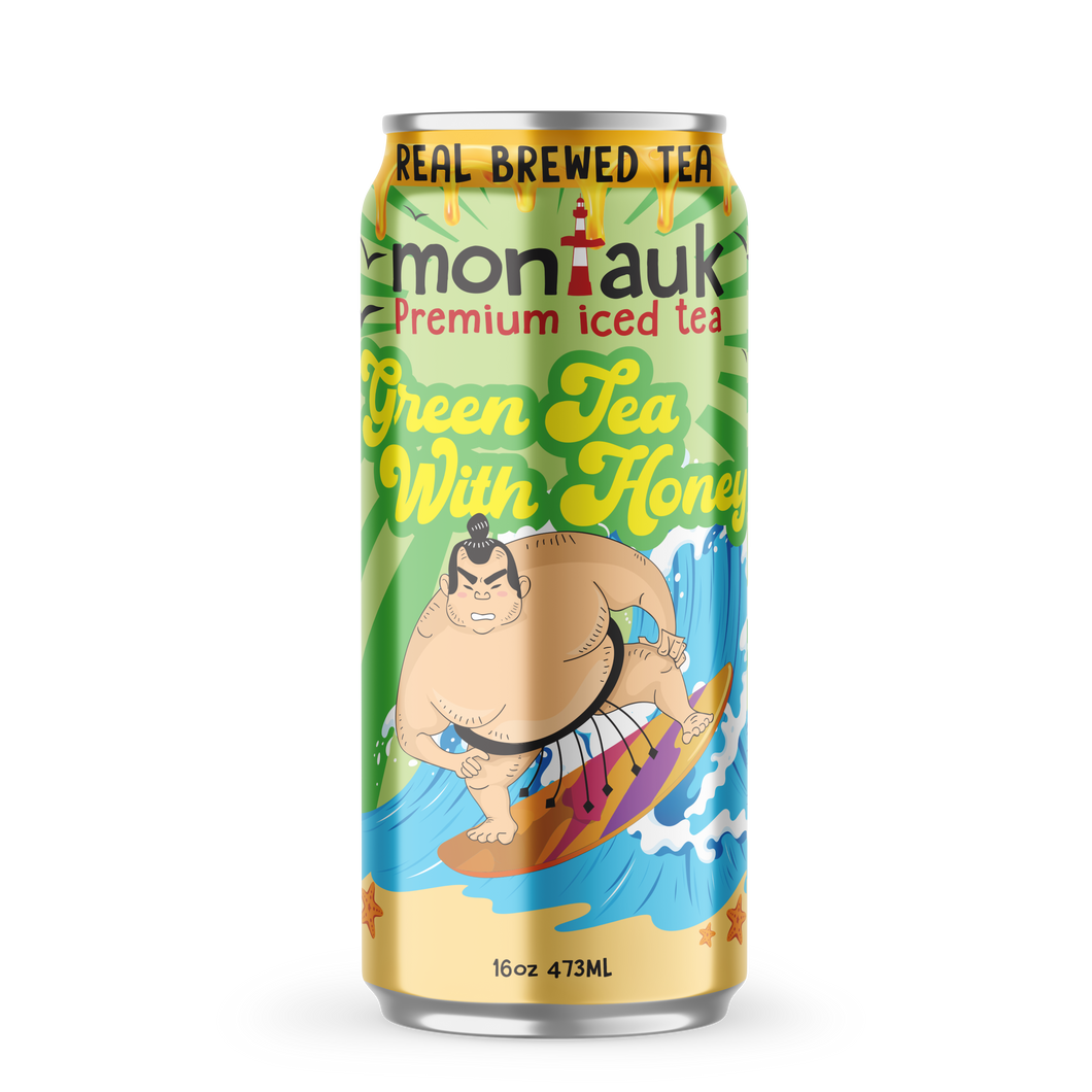 Montauk Premium Iced Tea, Green Tea with Honey, 16oz Cans (Pack of 12)