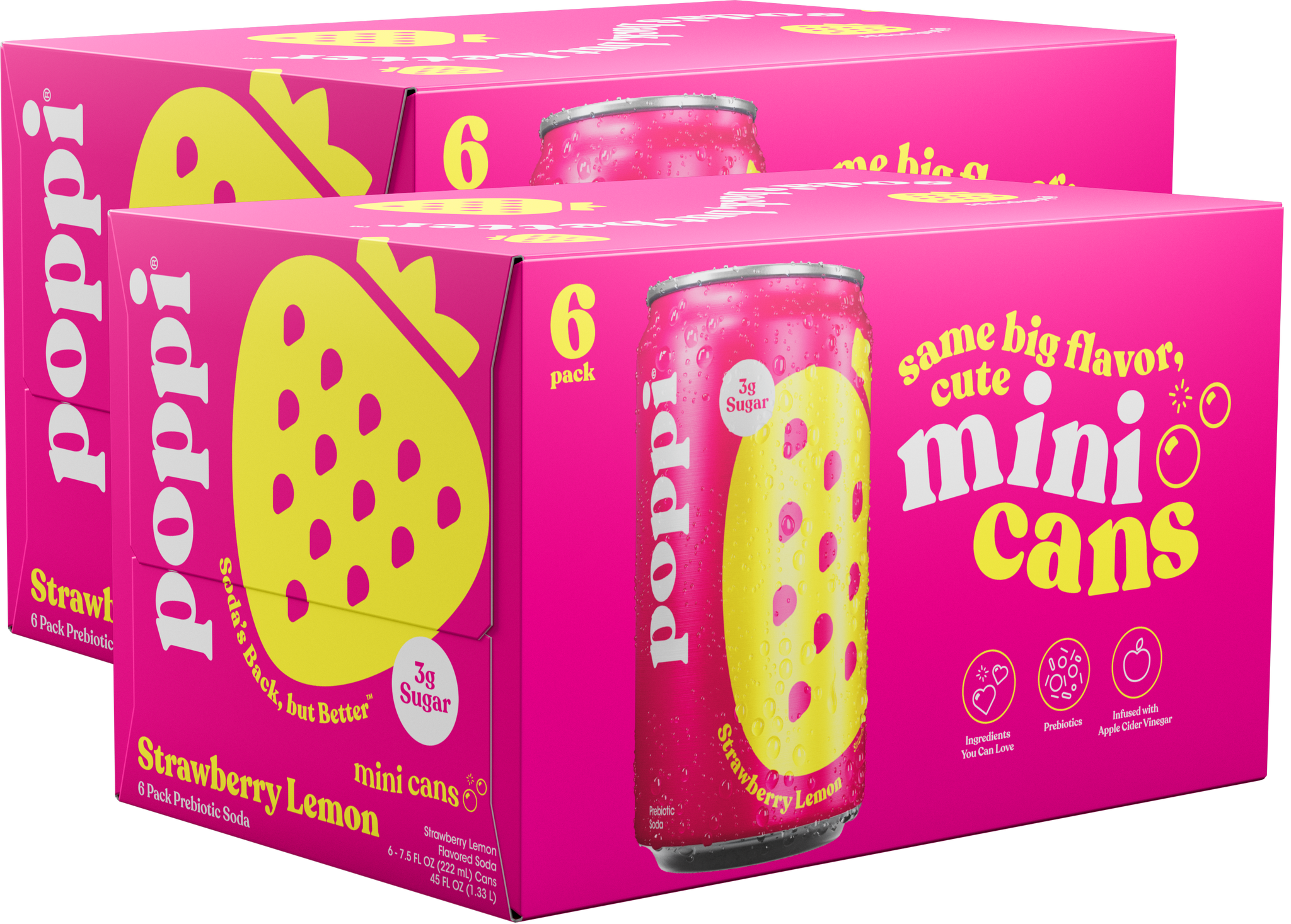 Poppi Prebiotic Soda, Strawberry Lemon, 7.5oz Mini Cans - Multi