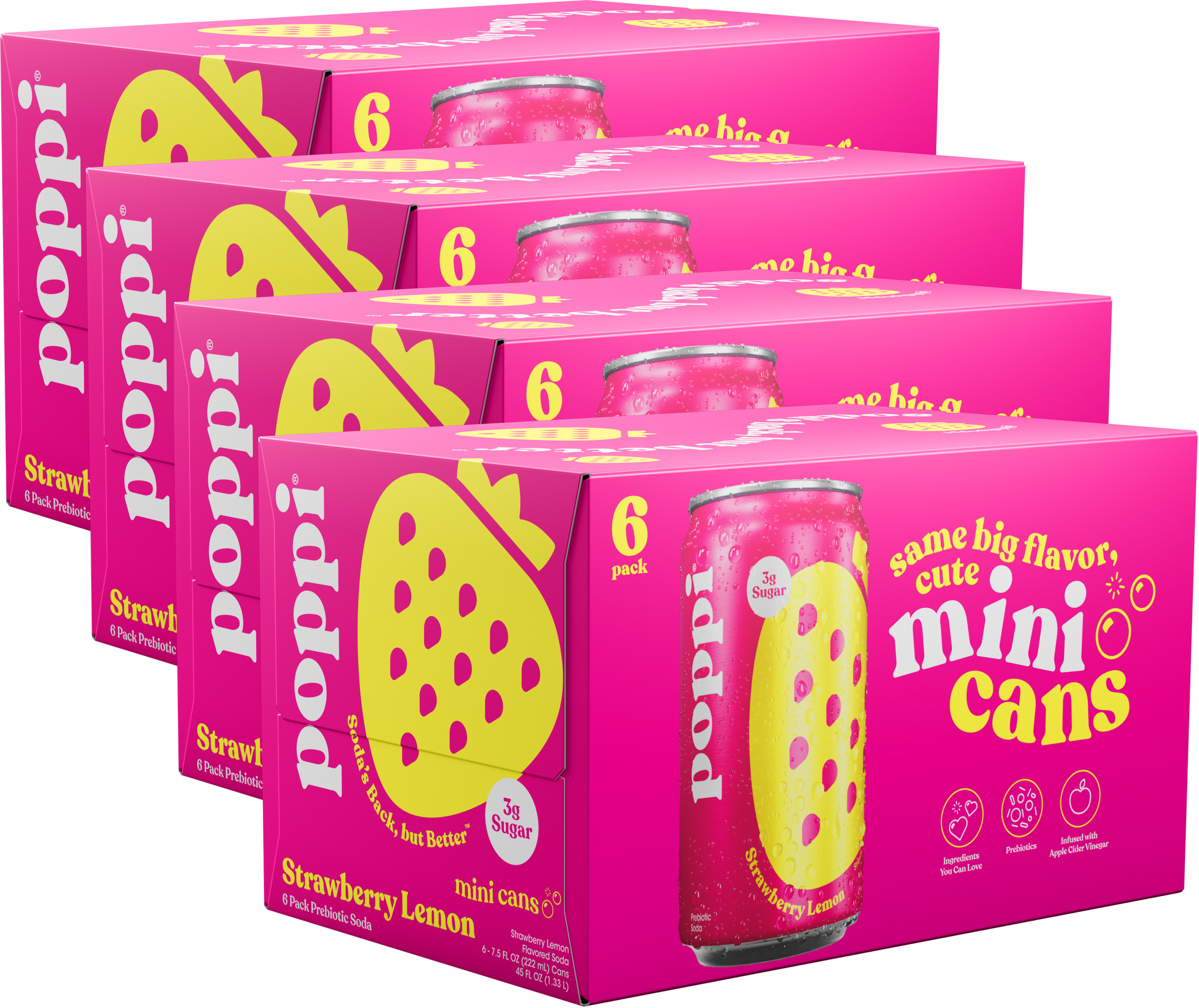 Pep Torres ★まとめ売り★未開封★ロカビリー Poppi Prebiotic Soda, Strawberry Lemon, 7.5oz Mini Cans - Multi