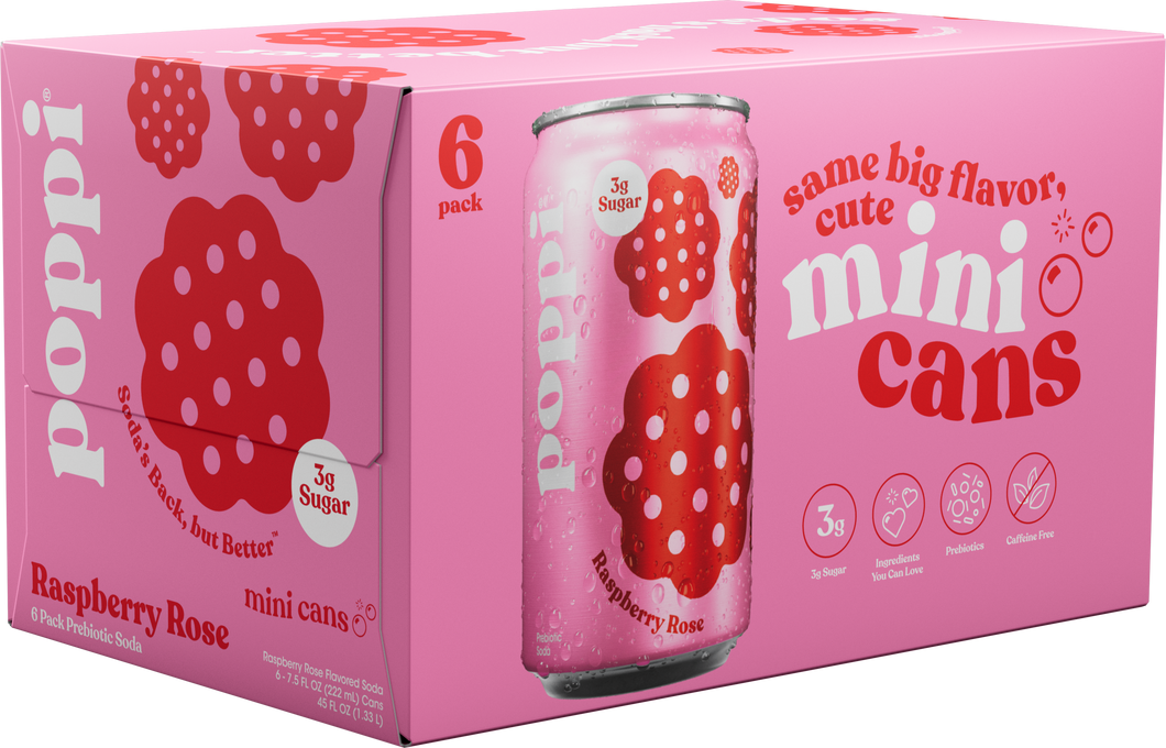 Poppi Prebiotic Soda, Raspberry Rose, 7.5oz Mini Cans - Multi-Pack