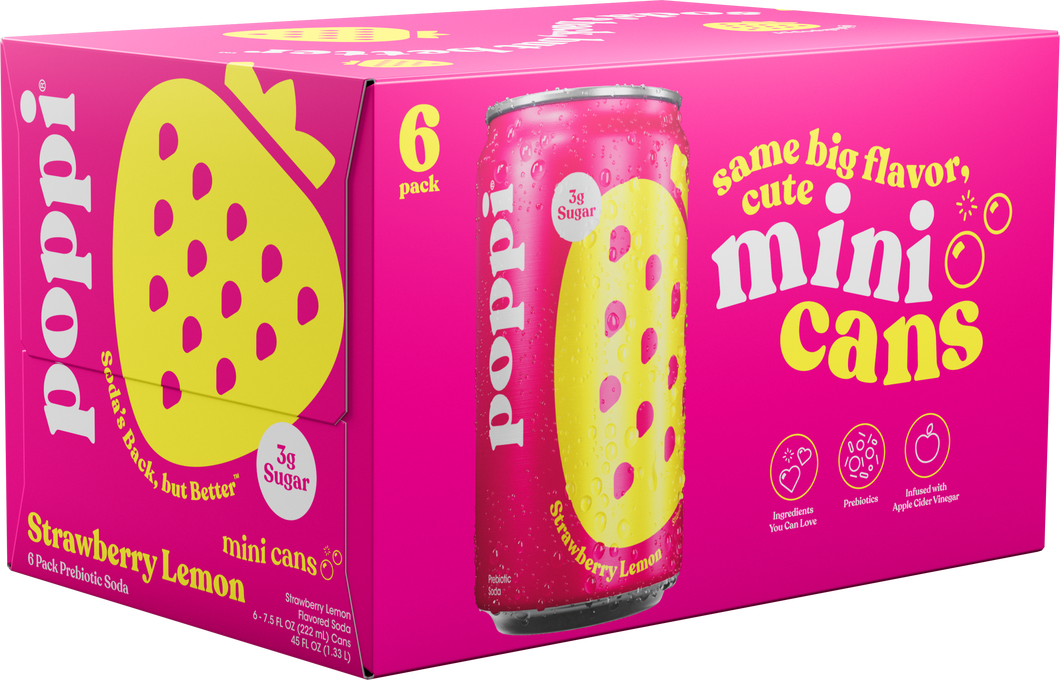 Poppi Prebiotic Soda, Strawberry Lemon, 7.5oz Mini Cans - Multi
