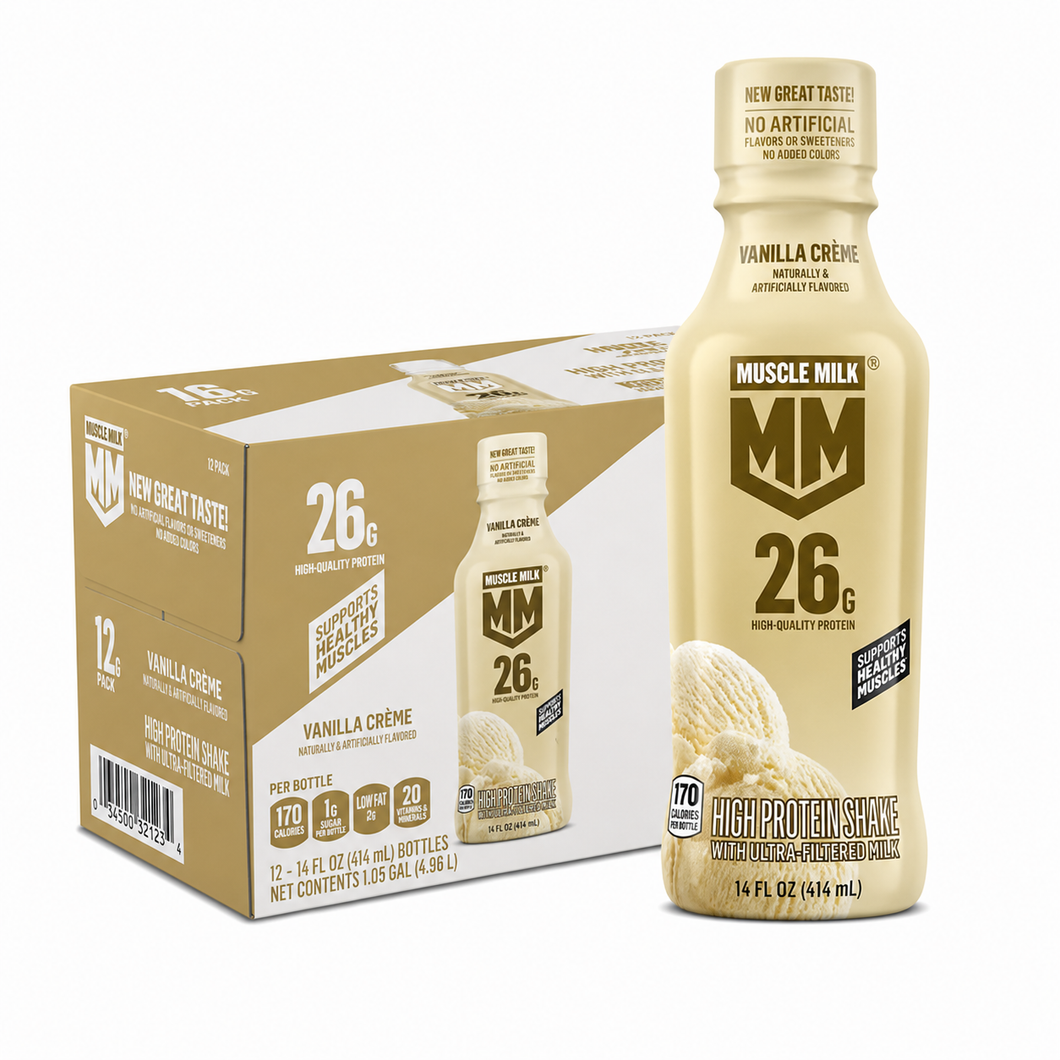 Muscle Milk 26g Protein Shake, Vanilla Creme, 14 Fl Oz (Pack of 12 ...