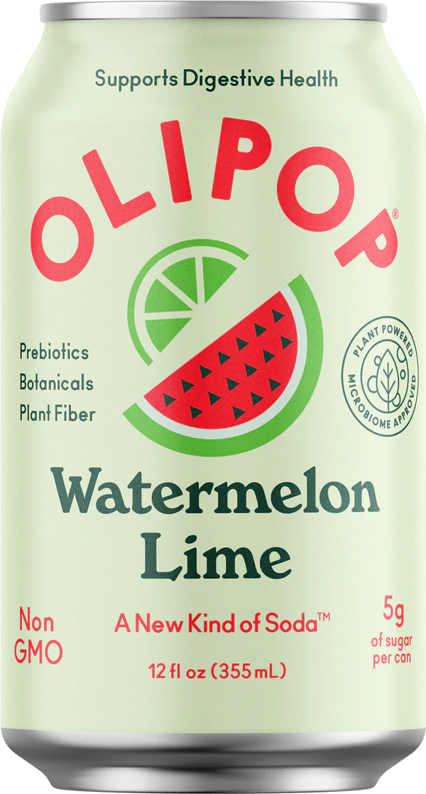 Olipop Sparkling Tonic Prebiotic Drink, Watermelon Lime, 12oz (Pack of 12)