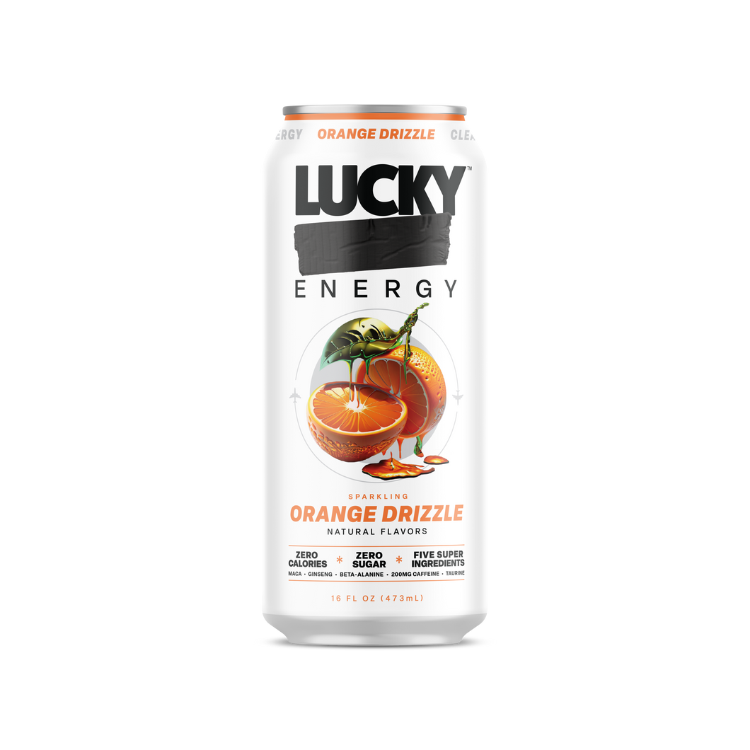 Lucky Energy Sparkling Energy Drink, Orange Drizzle, 16oz (Pack of 12)