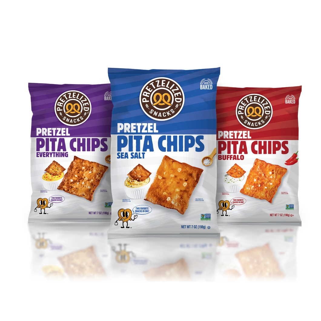 PRETZELIZED Pretzel Pita Chips, 3 Flavor Variety, 7oz Bag - Multi-Pack