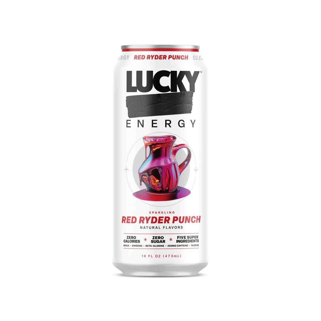 Lucky Energy Sparkling Energy Drink, Red Ryder Punch, 16oz (Pack of 12)