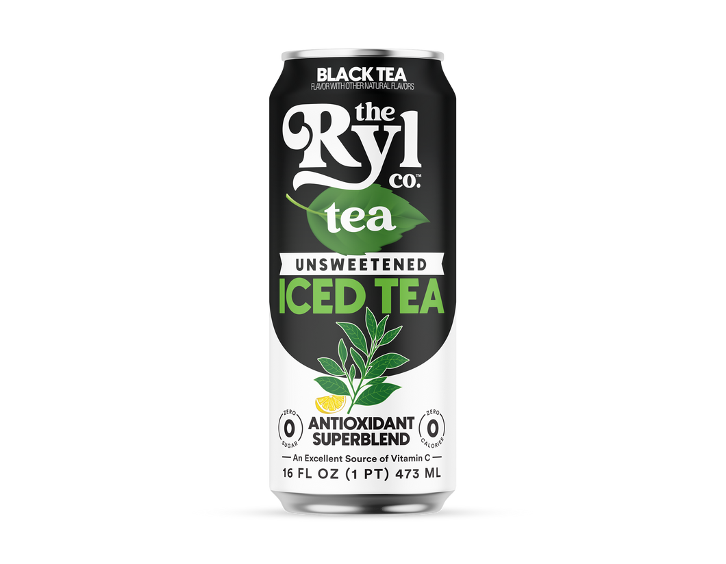 RYL Iced Tea, Unsweetened Black Tea, 16oz (Pack of 12)