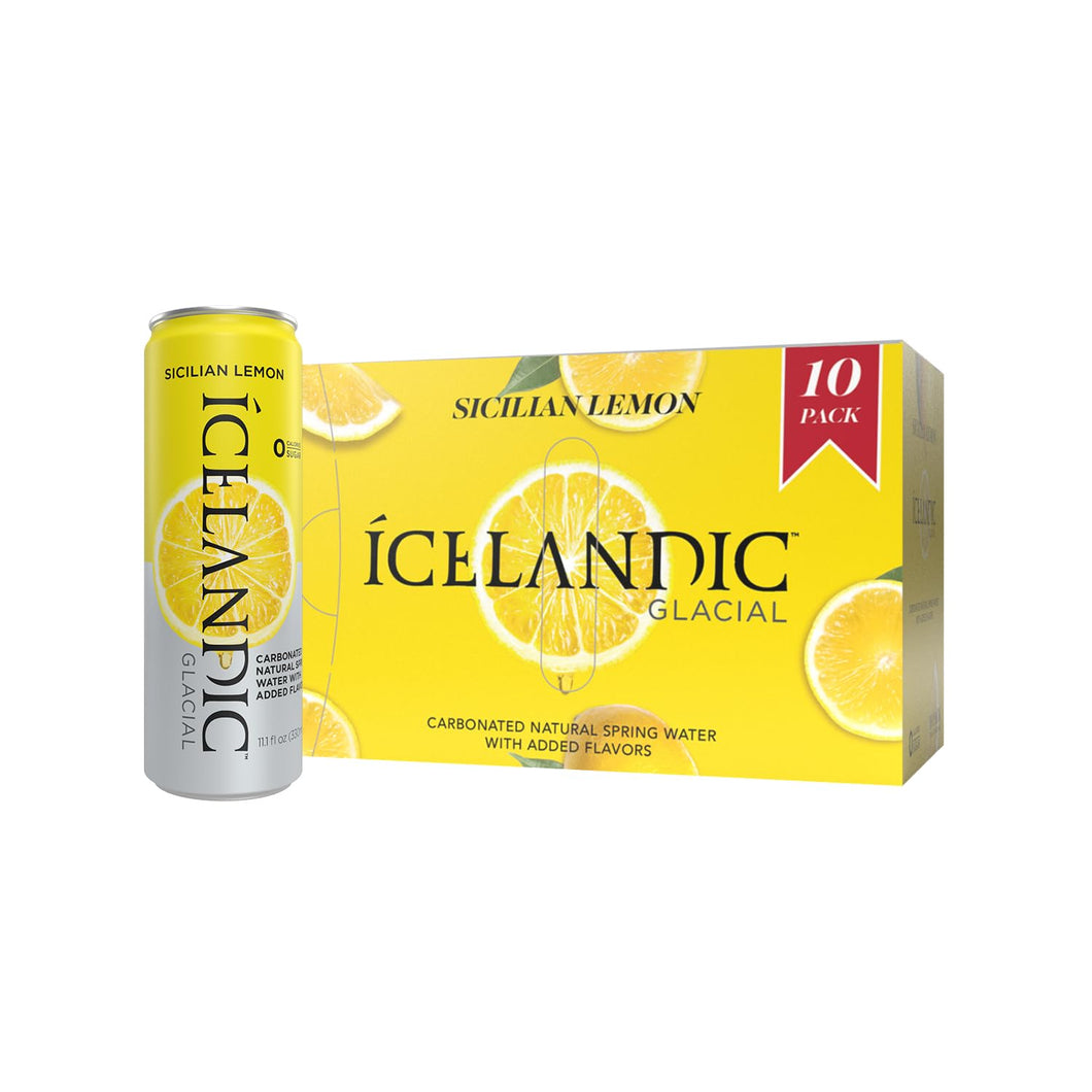 Icelandic Glacial Sparkling Water, Sicilian Lemon, 330 ml Cans (Pack of 10)