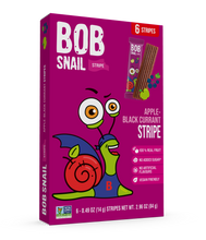 Load image into Gallery viewer, BOB SNAIL Fruit Leather Stripes, Apple Black Currant, 0.49oz - 6 Stipes Per Box
