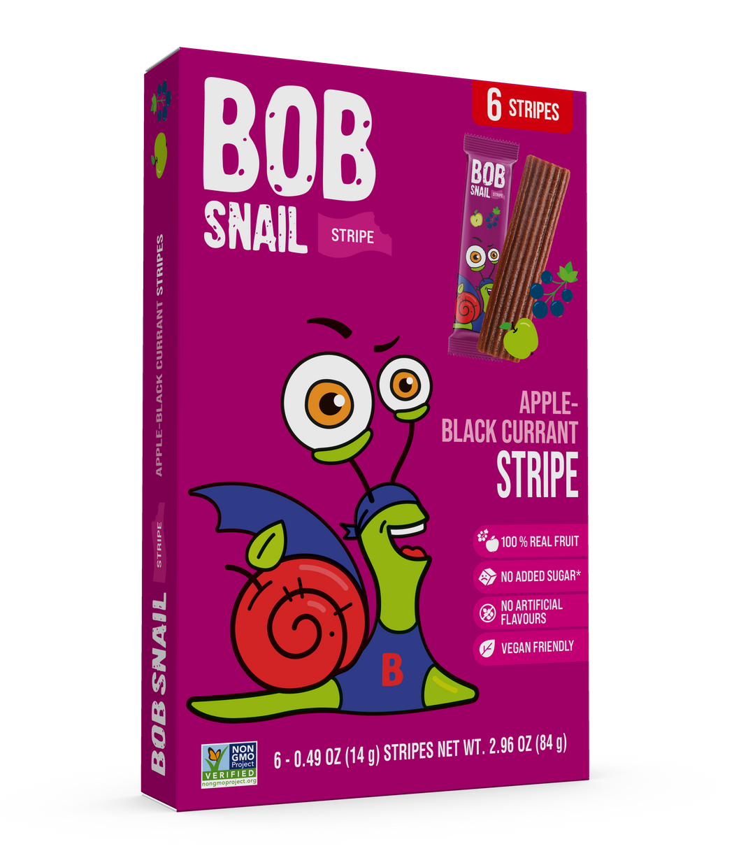 BOB SNAIL Fruit Leather Stripes, Apple Black Currant, 0.49oz - 6 Stipes Per Box