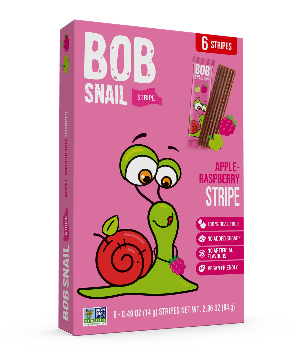 BOB SNAIL Fruit Leather Stripes, Apple Raspberry, 0.49oz - 6 Stipes Per Box