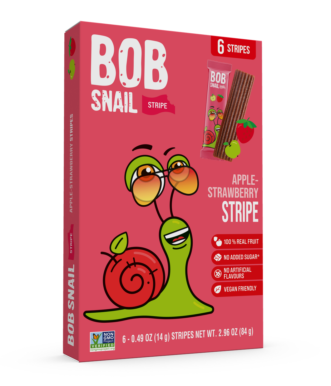 BOB SNAIL Fruit Leather Stripes, Apple Strawberry, 0.49oz - 6 Stipes Per Box