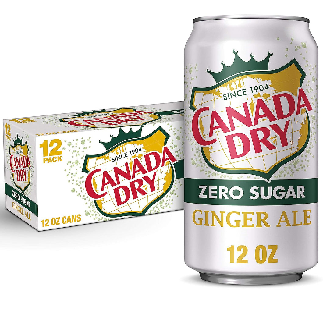 Canada Dry Ginger Ale ZERO SUGAR Soda 12oz Cans (Pack of 24)