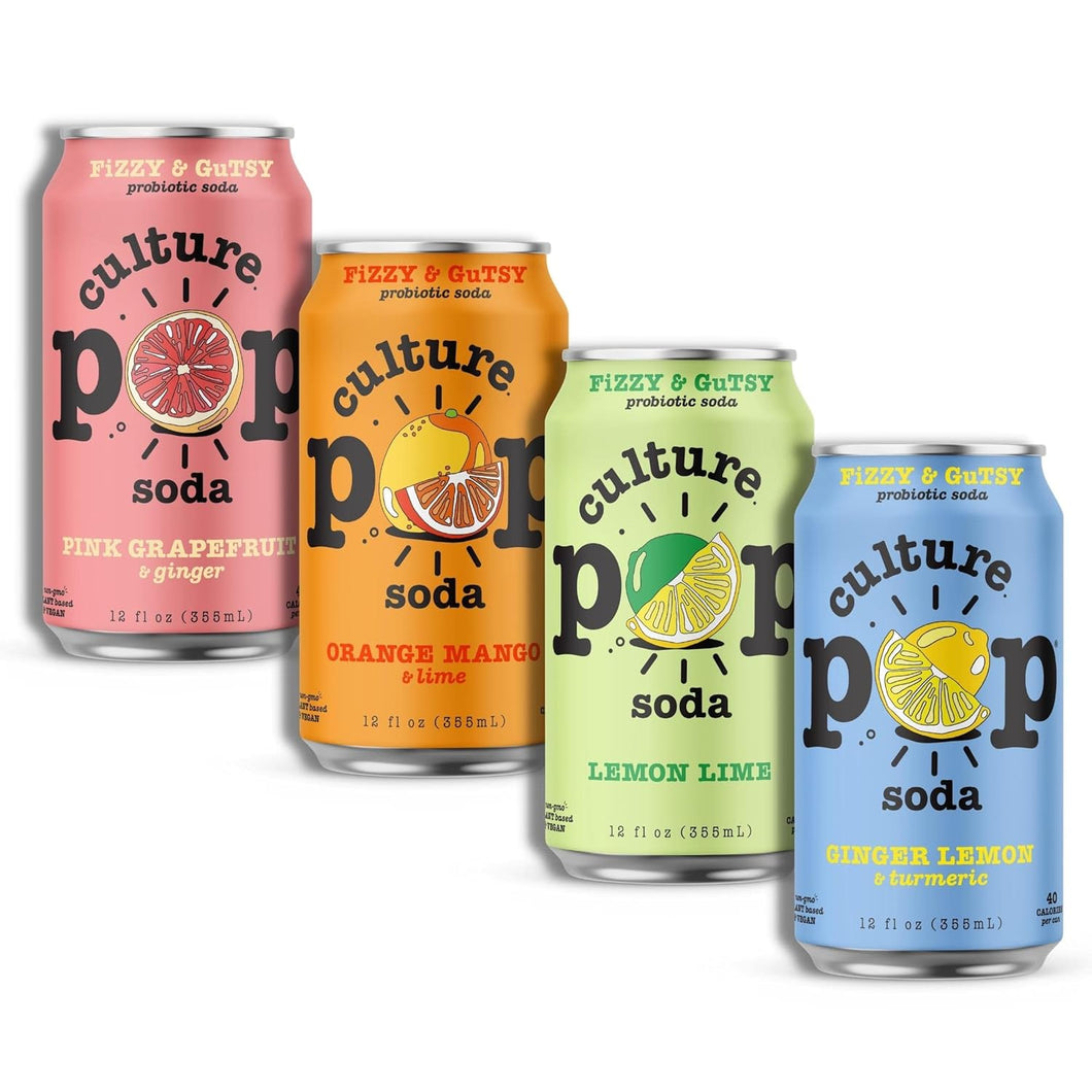 Culture Pop Sparkling Probiotic Soda, Zesty & Tarty Variety Pack, 12oz (Pack of 12)